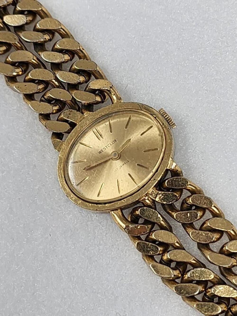 Vintage Westclox 17 Jewels Gold Chain Link Double Bracelet Watch